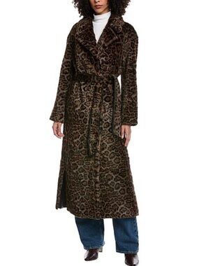 La Fiorentina Reversible Faux Fur Leopard & Black Leather Long Maxi Trench Coat